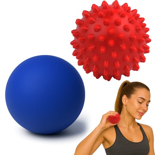 Physical Massage Therapy Ball Set: Lacrosse & Spiky Ball Set for Myofascial Release, Plantar Fasciitis, Stress Relief for Back, Neck, Feet - for Home, Office, Gym