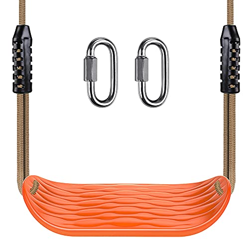 Benelabel Non-Slip Swing Seat With Adjustable Rope And Carabiners - Heavy Duty Playground Swing Set Accessories For Kids And Adults - 220Lb Capacity - Orange #TOP1