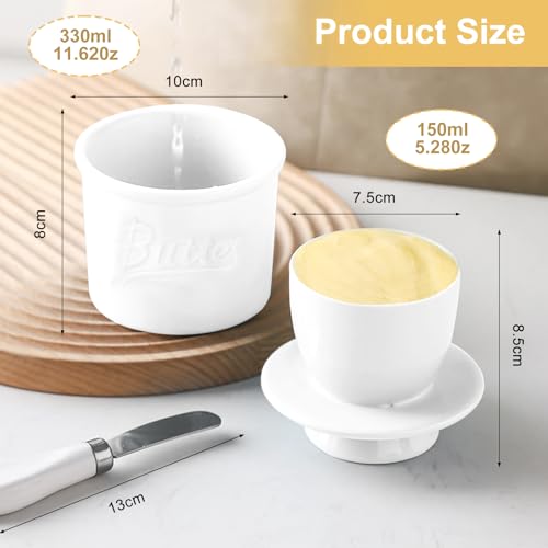 Contenitore Per Burro Francese Con Coperchio,Contenitore In Ceramica Per Conservare Il Burro,Barattolo Per Burros,Con Coltello Per Burros,Adatto Per Burror Fresco Alle Erbe Aromatiche - immagine 3