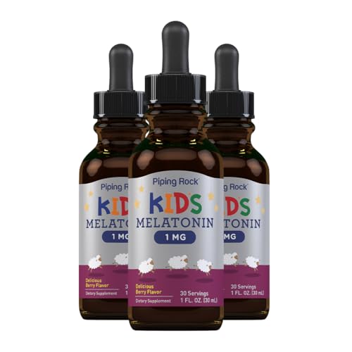 Piping Rock Kids Melatonin Liquid 1 fl oz | 1mg | Pack of 3 Bottles