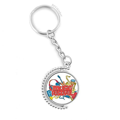 Llavero de guitarra para melómanos con patrón festivo y anillo giratorio