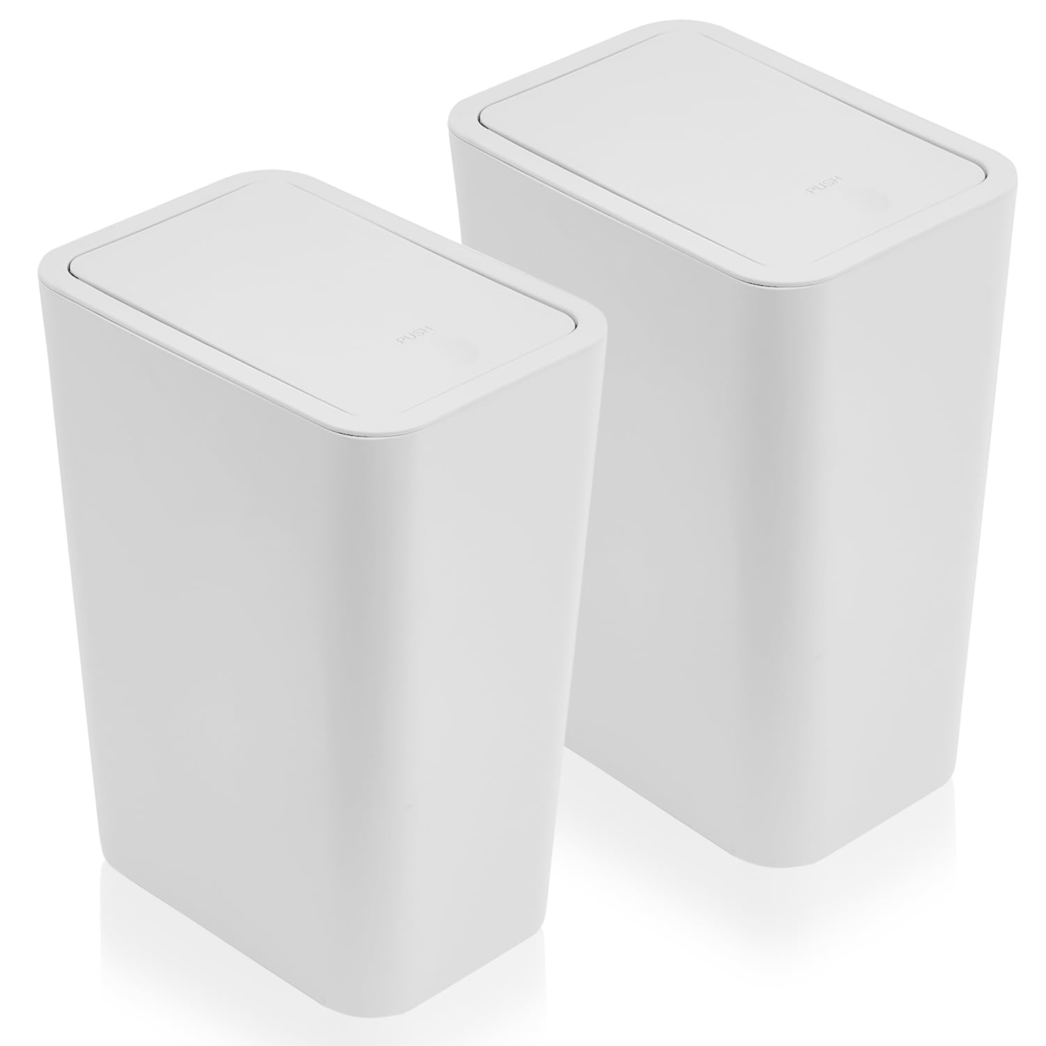 2pcs 9L Slim Dog Proof Bathroom Bin with Lid, White Plastic Rectangular Trash Can for Indoor Spaces, 15.7 cm x 22.2 cm x 33.3 cm, 9.1L Capacity