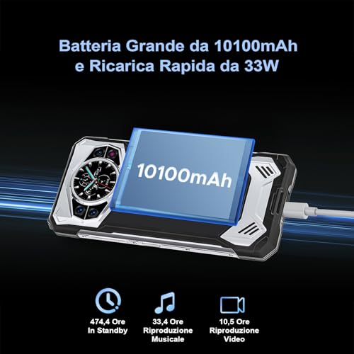 Doogee S200 5G Smartphone Incassable 2024, Android 14, 32Go Ram+256Go Rom, 10100Mah, ÉCran 6.72" Fhd+ 120Hz, 100MP CaméRa, Octa Core, 5G Dual Sim TéLéPhone Incassable, Gps, Nfc, Argent - 6