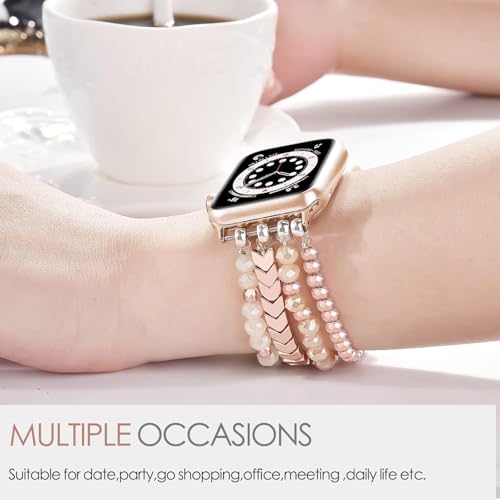 V.R.HOPE Beaded Straps Compatible with Apple Watch Straps 40mm 42mm 41mm 38mm Women, Unique Elegant Pearl Band for iWatch SE Series 11 10 9 8 7 6 5 4 3 2 1 - Rose Gold, Small - Image 3