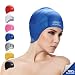 Cover Ears Swim Caps for Long Hair 100% Silicone Swimming Hat for Unisex Adult KIds Reduce Water Intake Makes Your Hair Clean-Blue