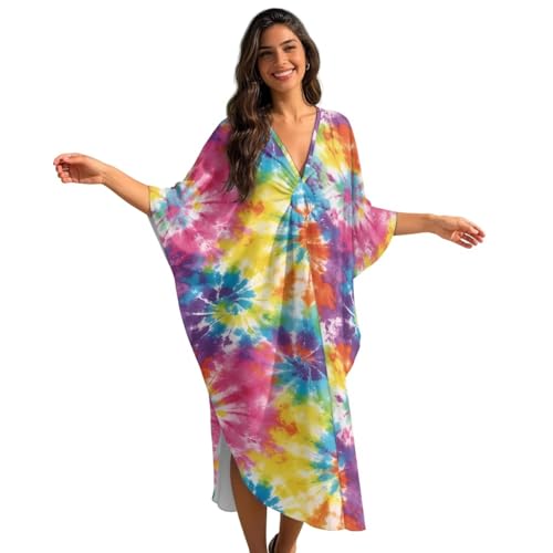 Vestido caftán para mujer largo y holgado de playa Poceacles en color liso para verano