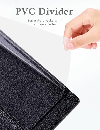 Image of Zreal Checkbook Cover for Women & Men, Premium Vegan Leather Checkbook Holder for Top & Side Tear Duplicate Checks with RFID Blocking (Black)