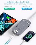 4 Way Surge Protected Extension Lead with USB Slots, HANYCONY Extension Cable with Double Switches, Plug Extension Socket 1.8M Braided Extension Cord for Home Office Accessories, Gray - Image 4