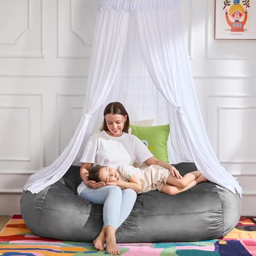 Image of Hobestluk 4FT Bean Bag Chair Large Beanbag with Removable Cover Adult Bean Bag Chair with Portable Handle Desgin for Living Room Bedroom (Grey, 4FT)