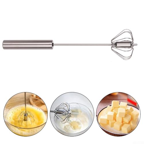 Jonikuper Batidor giratorio de mano de acero inoxidable para uso en cocina, batidor de huevos, salsas y batidor, agarre ergonómico, 24,6 x 2 x 6 cm, batidor resistente al óxido (SKU)