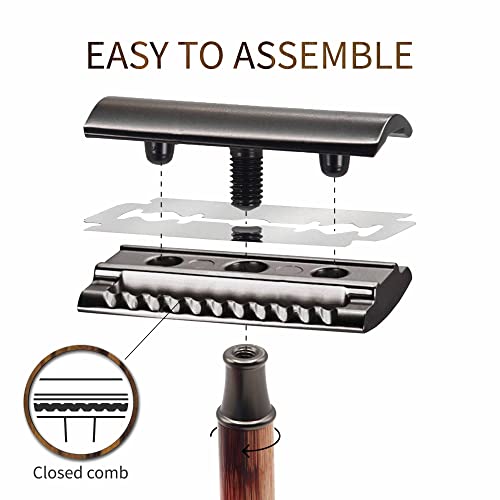 Image of Bambaw Single Blade Razors for Men & Women, Bamboo Razor with 5 Blades, Double Edge Safety Razor, Eco-Friendly, Reusable & Plastic Free - Slim Bamboo Black
