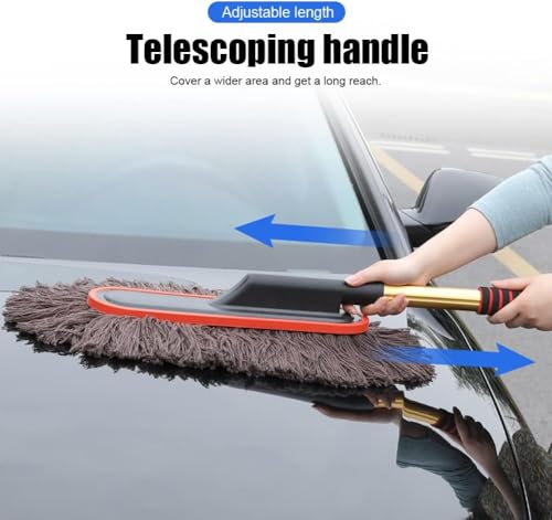 Image of TAKAVU Car Duster with Telescopic Handle for Car Cleaning, Super Soft Cotton Microfiber Dust Brush for Car Exterior Interior Cleaning, Scratch Free Cleaning Tool for Cars SUV Truck Home