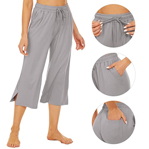 Sicvek Capri Pants For Women Loose Yoga Pants Wide Leg Casual Drawstring Comfy Capris Sweatpants Plus Size And Cropped Pants With Pockets #TOP4