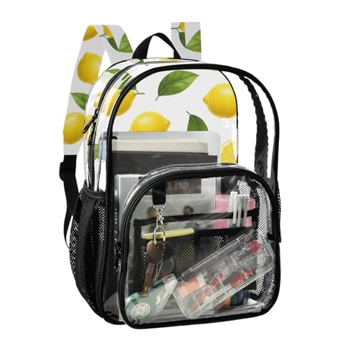 Kids Backpack for Girls Yellow Lemons Green Leaves White Clear Backpack Women Cute See through Approved Bag2