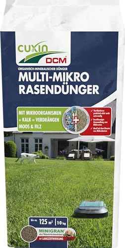 CUXIN DCM Multi-Mikro Rasendünger - Langzeit Rasendünger - In MINIGRAN® TECHNOLOGY - Mähroboter - organisch-mineralischer NPK-Dünger - 10 KG für 100qm