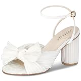 MUCCCUTE Women's Bow Knot Heeled Sandals Ankle Buckle Strap Chunky Heeled Open-toe Comfortable Wedding Party Fashion Heeled