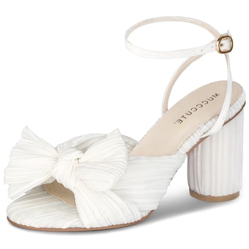 MUCCCUTE Women's Bow Knot Heeled Sandals Ankle Buckle Strap Chunky