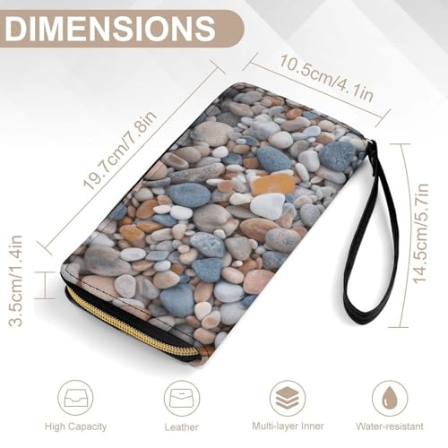 Beach Colored Pebbles Leather Wallet Smooth Zip Around Clutch Wristlet Travel Long Soft Purse for Women2