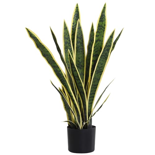 Outsunny Sanseveria Artificiale in Vaso, Pianta Finta da Esterno e Interno con 21 Foglie Modellabili, Ø15x77 cm