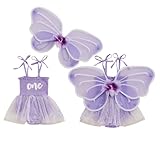 Dcohmch Fairy 1st Birthday Girl Outfit Tie-up Tull Romper Dress with Butterfly Wings Cake Smash Photo Shoot Clothes (Purple, 6-12 Months)