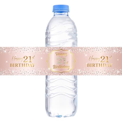 Étiquettes bouteille d'eau Happy 21st Birthday rose WOWOPA x32