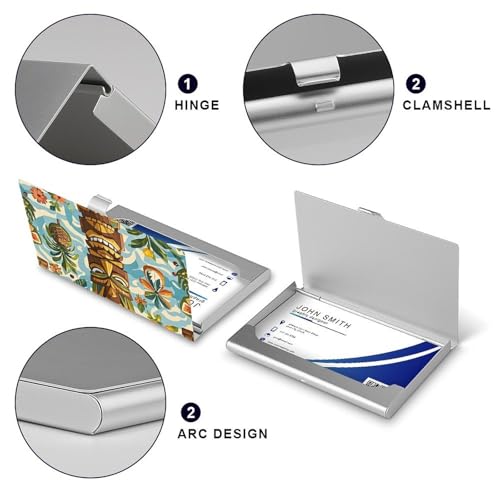 Slim Metal Business Card Holder - Vintage Aloha Tiki Pattern Aluminum Alloy Card Case with Buckle Closure, Holds 20 Cards & Cash, Professional Credit Card Size ID Holder for Men Women Gift4