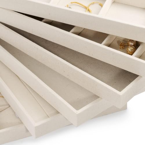 Image of Velvet Jewellery Drawer Organizer Stackable Tray in Beige (12-Pset)