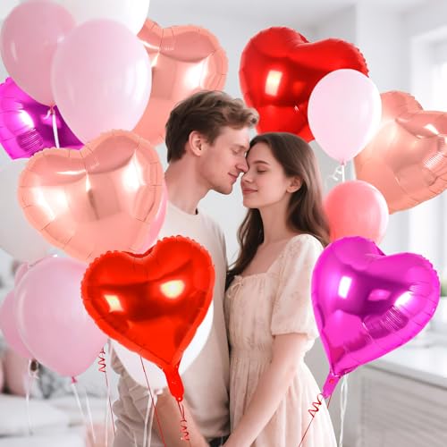 Image of 12 Pcs Colorful Heart Balloons,18 Inch Heart Foil Balloons Love Balloon Valentine Balloon for Birthday Party Wedding Engagement Party Baby Shower Valentine Day Decorations