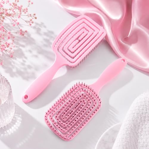 Image of Premium 3D Detangling Hair Brush for Women & Men- Anti Hair Fall Comb for Curly, Wavy & Straight Hair | Hair Straightening Brush, Wet & Dry Styling Brush | Scalp Massager, Frizz Control & Tangle Free Grooming Brush (PACK OF 1) (PINK)