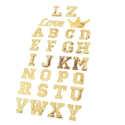 DECORNIJIA 56pièces Patchs Lettres Dorées Thermocollants Patchs Alphabet Pour Vêtements Sacs Chapeaux à Coudre Ou Thermocollés