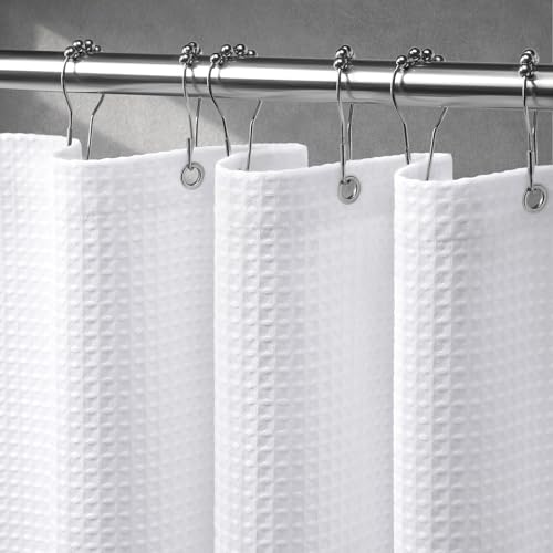 NDDYCU Duschvorhang Weiß 180x200, Waffel Stoff Duschvorhang Badewanne, Shower Curtain Anti Schimmel Duschvorhänge Wasserdicht 183x198cm
