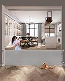 AOURMKOOP 118 Inch Extra Wide Retractable Baby Gate,Mesh Large Baby Gate or Mesh Pet Dog Gate, Opening Wide Extra Long Child Safety Gate for Indoor Baby Fence, Outdoor, Stairs, Deck (Grey)