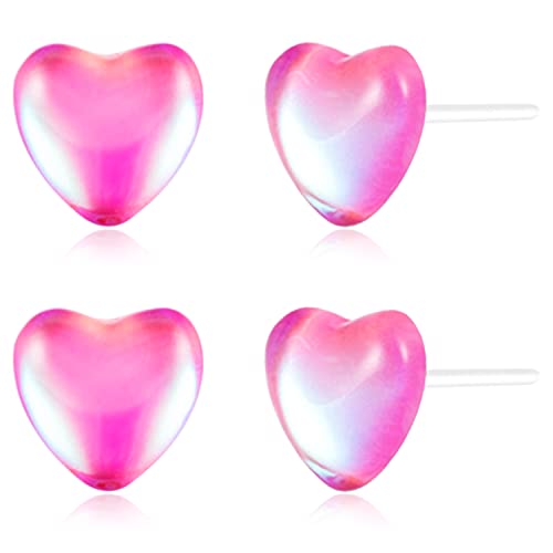 Plastic Earrings, KMEOSCH 2 Pairs Hypoallergenic Lightweight Small Simple Plastic Heart Earrings Studs for Sensitive Ears
