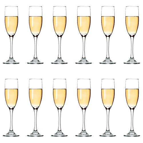 Classic Champagne Flutes, Set Of 12, 6 Oz Premium Stemmed Champagne Glasses, Sparkling Wine Glass, Crystal Clear #TOP5