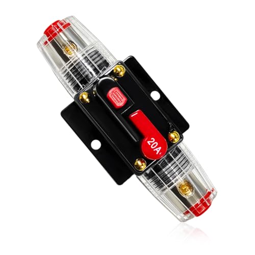 Sbulhia 20A Inline Fuse Holders, 12V-48V DC Circuit Breaker Manual Resettable Fuse Holder, Inline Circuit Breaker Switch for Car Stereo Marine Boat Audio Overload Protection