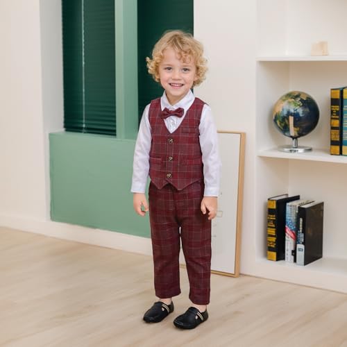 Image of Volunboy Toddler Suit Boys Formal Wedding Guest Dress Outfit | graduation dress clothes, gentleman ring bearer bowtie outfit, back-to-school pants set, birthday photoshoot dressy outfit