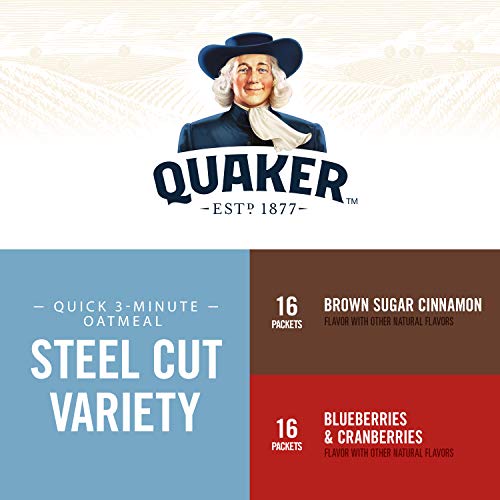 Quaker Steel Cut Quick 3-Minute Oatmeal, 2 Flavor Variety Pack, Individual Packets, 32 Count #TOP1