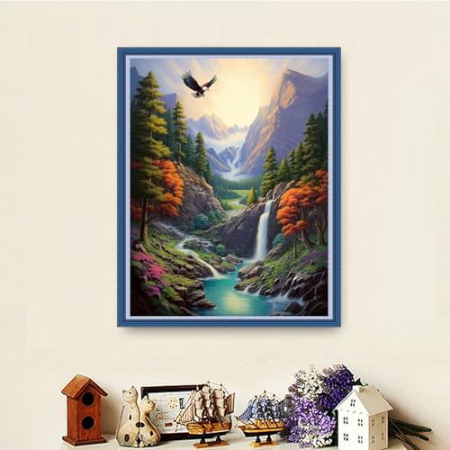 Image of Dooxvey Cross Stitch Kits for Adults Stamped Full Range of Embroidery Starter Kits for Beginners 11CT Printed Cross Stitch Patterns Needlepoint Kits Stamped Crossstitching-Forest Creek 16x20 inch