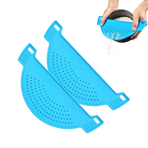 2 Pezzi Colapasta da Pentola, Scolapasta Ausiliario, Colino Piatto, Colino a Pulsante, Colino con Manici, Plastica Riutilizzabile, per Pasta, Verdura e Frutta, Blu