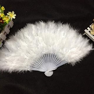 Feather Fan,Dance Fancy Feather Fan Wedding Showgirl Elegant Dance(White)