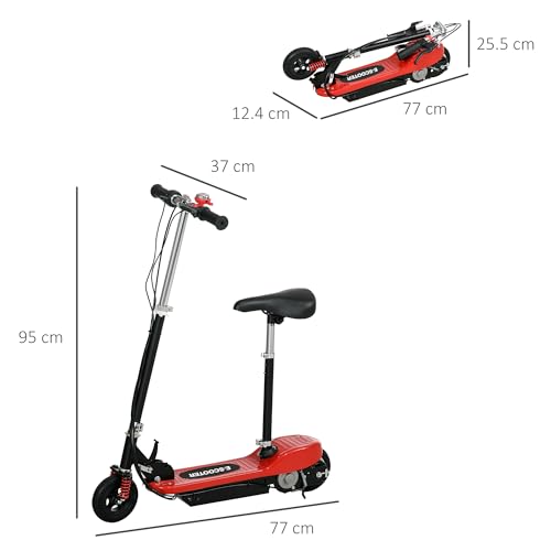 HOMCOM Foldable Ride on Powered Scooter, 120W Motor, with Warning Bell, 15km/h Maximum Speed, Maximum Range 8 KM, for Ages 6-14 Years, Red - Image 7