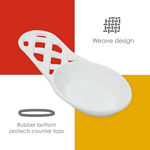 Home Basics Weave Cast Iron Spoon Rest | Wide Head | Heavy Weight | Enamel Coating | Foam Cushion Padding On Bottom (White) #TOP4