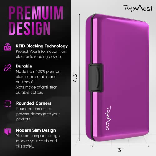 Topmost Rfid-Blocking Aluminum Purple Wallet Credit Cards Holder For Men & Women - Slots For 12 Cards And Bills #TOP1