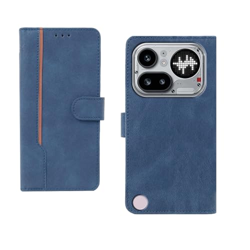 Image of amazon basics Nothing Phone 4A Pro 5G Flip Cover | Card Pockets Wallet & Stand | Flip Cover for Nothing Phone 4A Pro 5G (Blue with Beige Strip)