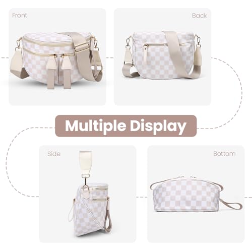 Image of hibear Checkered Crossbody Bag Spacious Bum Bags for Women Nylon Crossbody Fanny Packs Checkered Purse Belt Wallet