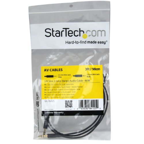 Startech.com 3.5Mm Audio Cable - 3 Ft - Slim - M / M - Aux Cable - Male To Male Audio Cable - Aux Cord - Headphone Cable - Auxiliary Cable (Mu3Mms), Black #TOP2