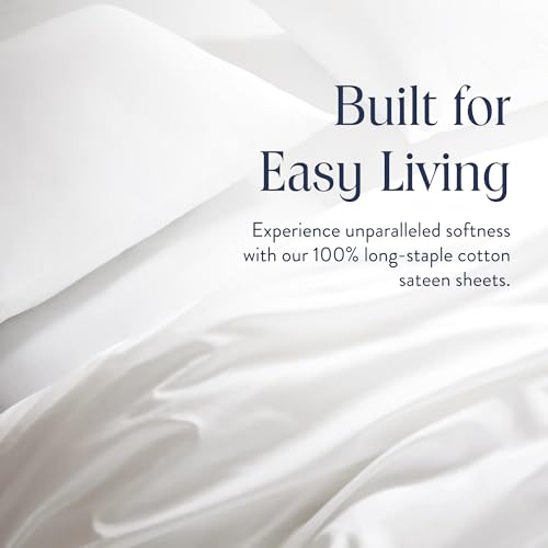 Brooklinen Luxury Sateen 4 Piece Sheet Set - 100% Cotton Bed Sheets, Soft & Durable Queen Size Sheets Set in White, Oeko-TEX Certified Bedding Set, 1 Fitted Sheet, 1 Flat Sheet, 2 Pillowcases