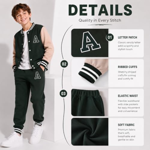 Image of Cakaner Boys Color Block Button Down Shirt and Jogger Pants Button Up Sweatsuits Sets (Size: 5-12T)