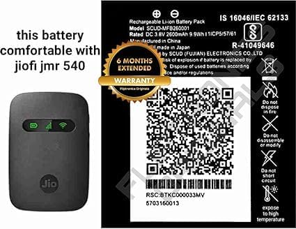 Image of MFB260001 Battery for Reliance Jio 4G Router JioFi 3 JMR540, JMR541 / JioFI 4 / JMR1140 Battery with 6 Month Warranty**** (Z197)