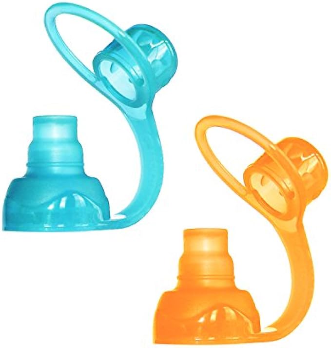 ChooMee SoftSip Food Pouch Top | Baby Led Weaning | No Spill Flow Control Valve, Protects Childs Mouth, 100% Silicone, BPA Free | 2CT Orange Aqua